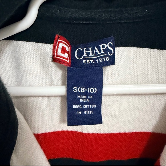 Chaps Ralph Lauren Kids Polo with Red, Black, and White Stripes - Picture 3 of 5